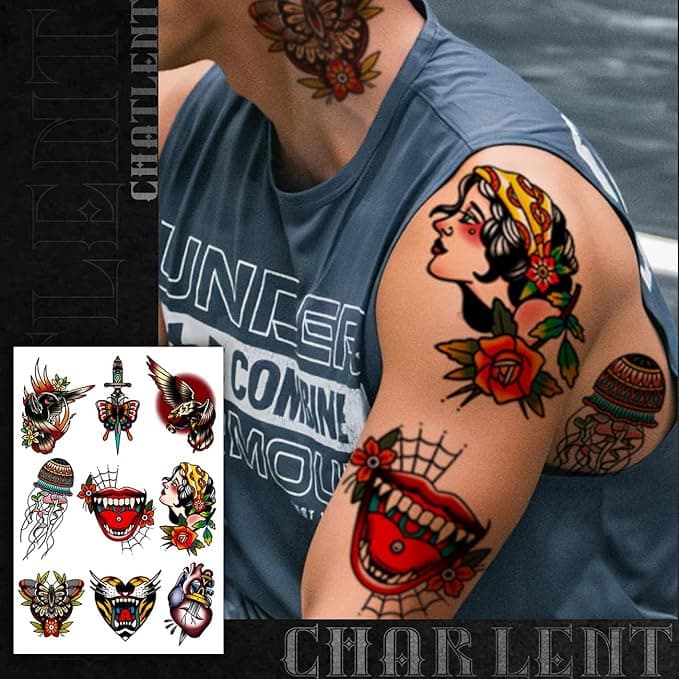 🔥 Vintage American Traditional Temporary Tattoos 🔥
