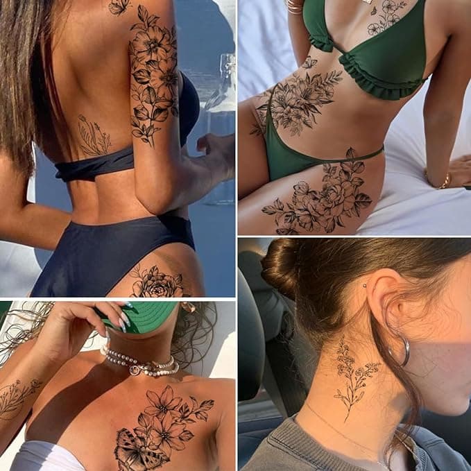 🌸 Gorgeous Floral Temporary Tattoos for Women! 🌸
