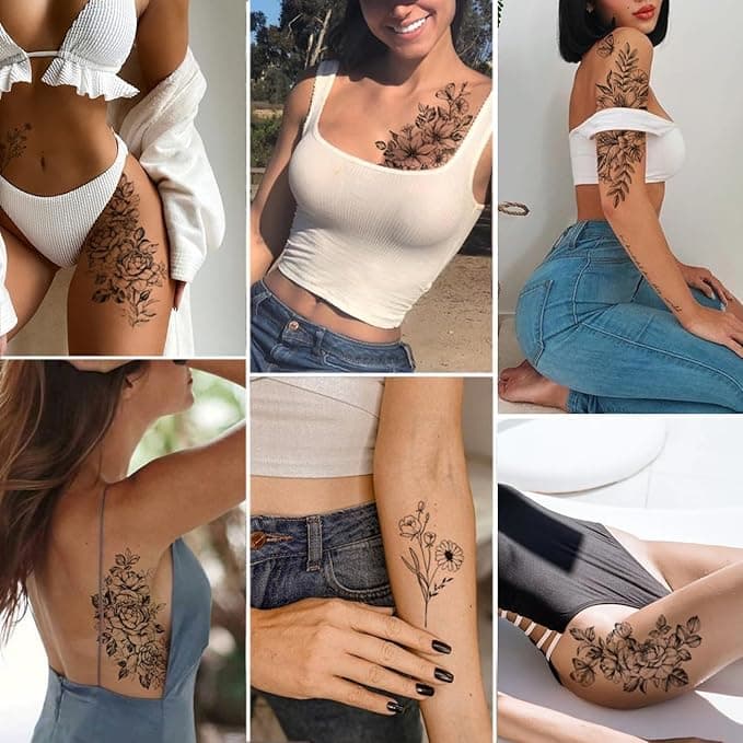 🌸 Gorgeous Floral Temporary Tattoos for Women! 🌸