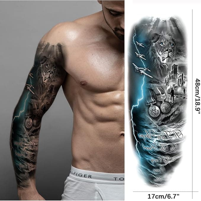 🦁🐺 Unleash Your Inner Beast! Fierce Lion & Wolf Temporary Tattoo Sleeves