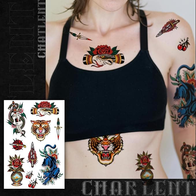 🔥 Vintage American Traditional Temporary Tattoos 🔥
