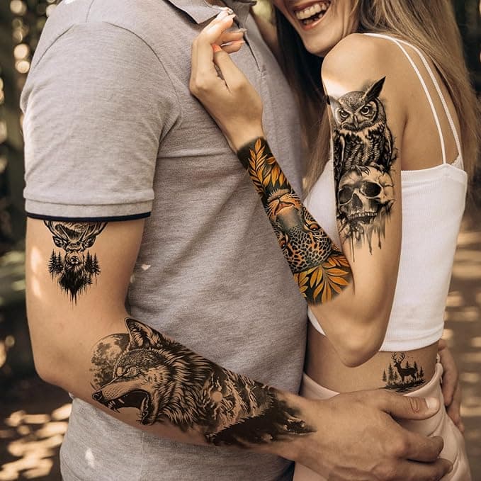 🔥Epic Traditional Tattoo Arm Temporary Tattoos!🐺🦁🐯🐻🐆🦅