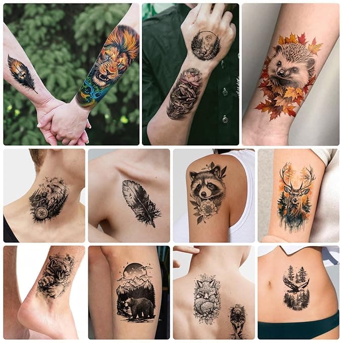 🔥Epic Traditional Tattoo Arm Temporary Tattoos!🐺🦁🐯🐻🐆🦅