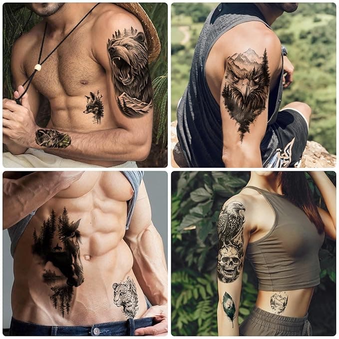 🔥Epic Traditional Tattoo Arm Temporary Tattoos!🐺🦁🐯🐻🐆🦅