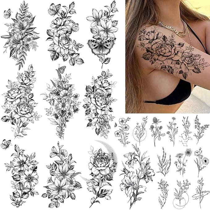 🌸 Gorgeous Floral Temporary Tattoos for Women! 🌸