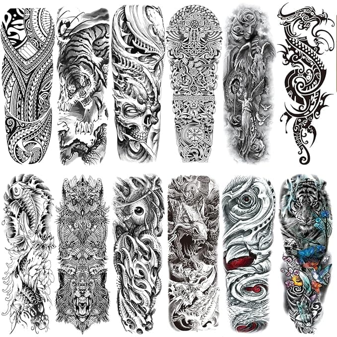🔥 Spooky Halloween Temporary Tattoos! Full Arm Sleeves, Demons, Tigers, Dragons & More!