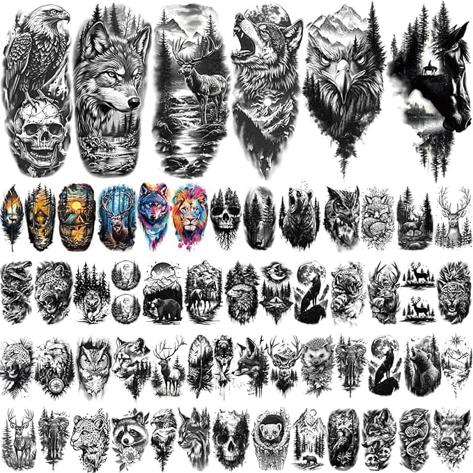 🔥Epic Traditional Tattoo Arm Temporary Tattoos!🐺🦁🐯🐻🐆🦅