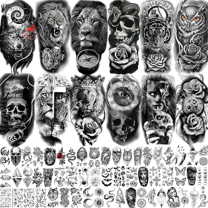 🔥Traditional Tattoo Arm Sleeves: 68 Sheets of Realistic Temporary Tattoos!🔥